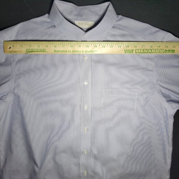 Roundtree & Yorke Mens Blue and White Striped Button Up Shirt Size 17 / 34 - Picture 8 of 11